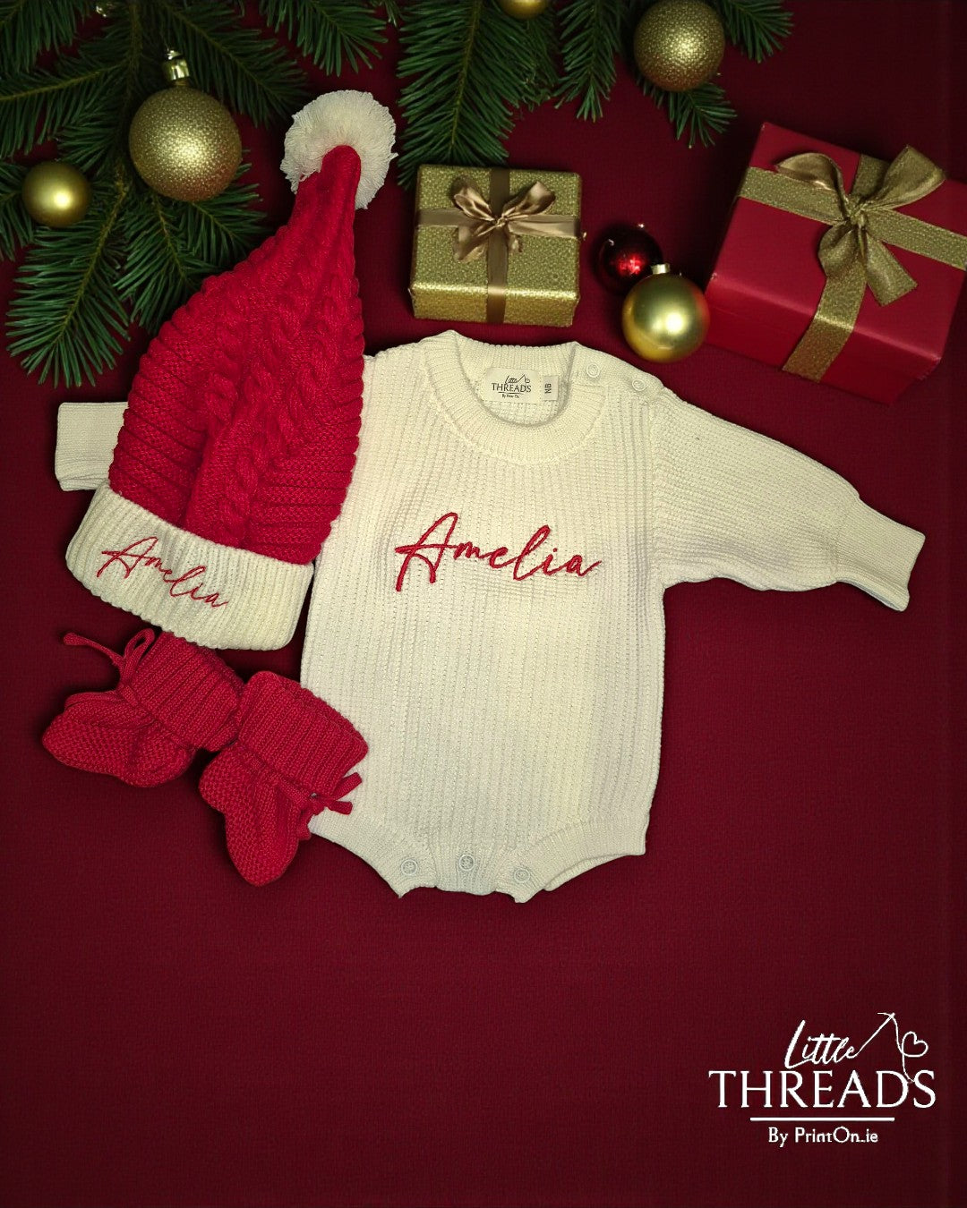 Buttons, Booties & Santa Hat Set