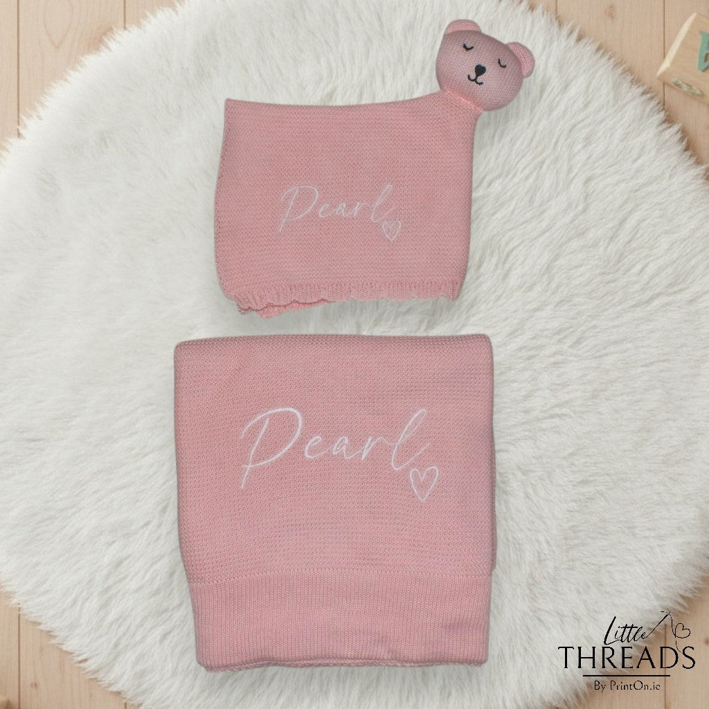 Knitted Blankie & Lovey Set - Pretty Pink