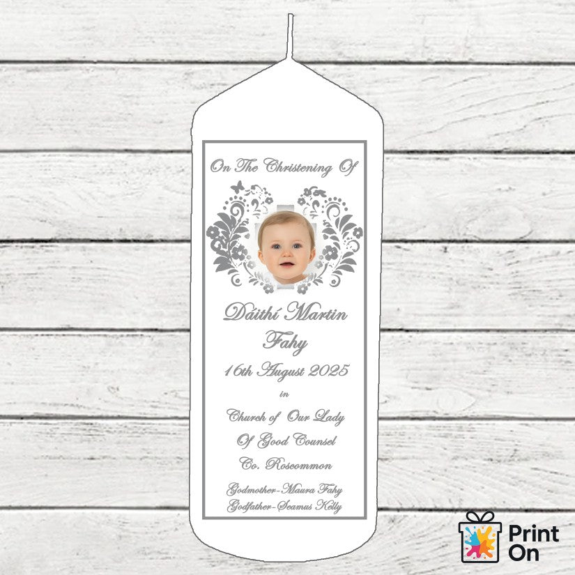 Christening Candle - Feathered Cross