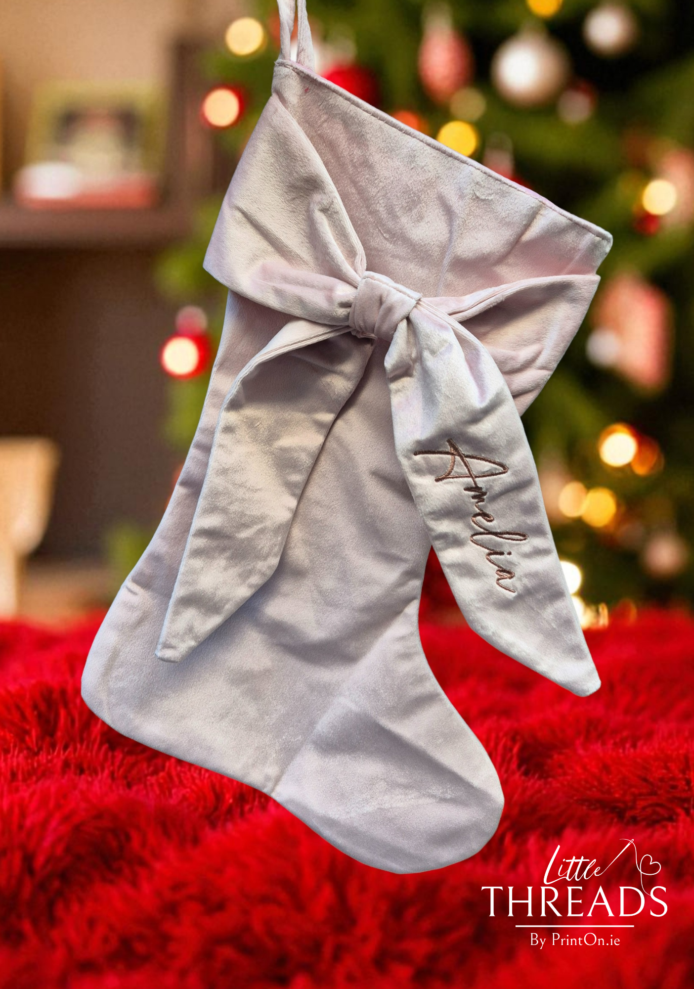 Velvet Bow Stocking - Dusky Pink