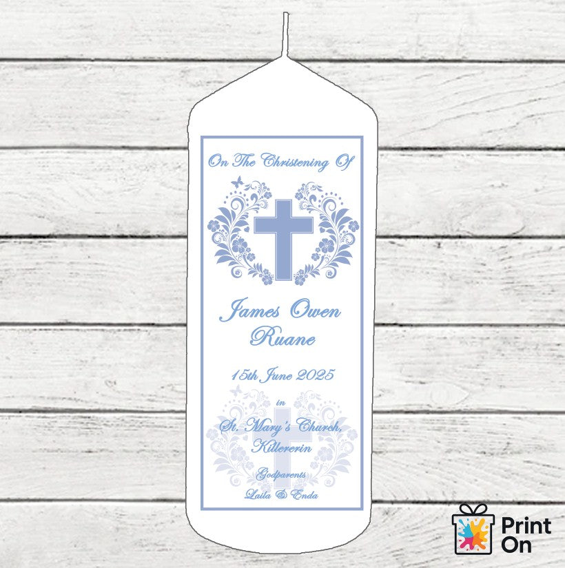 Christening Candle - Feathered Cross