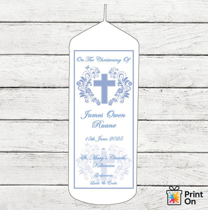 Christening Candle - Feathered Cross