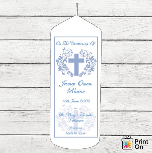 Christening Candle - Feathered Cross