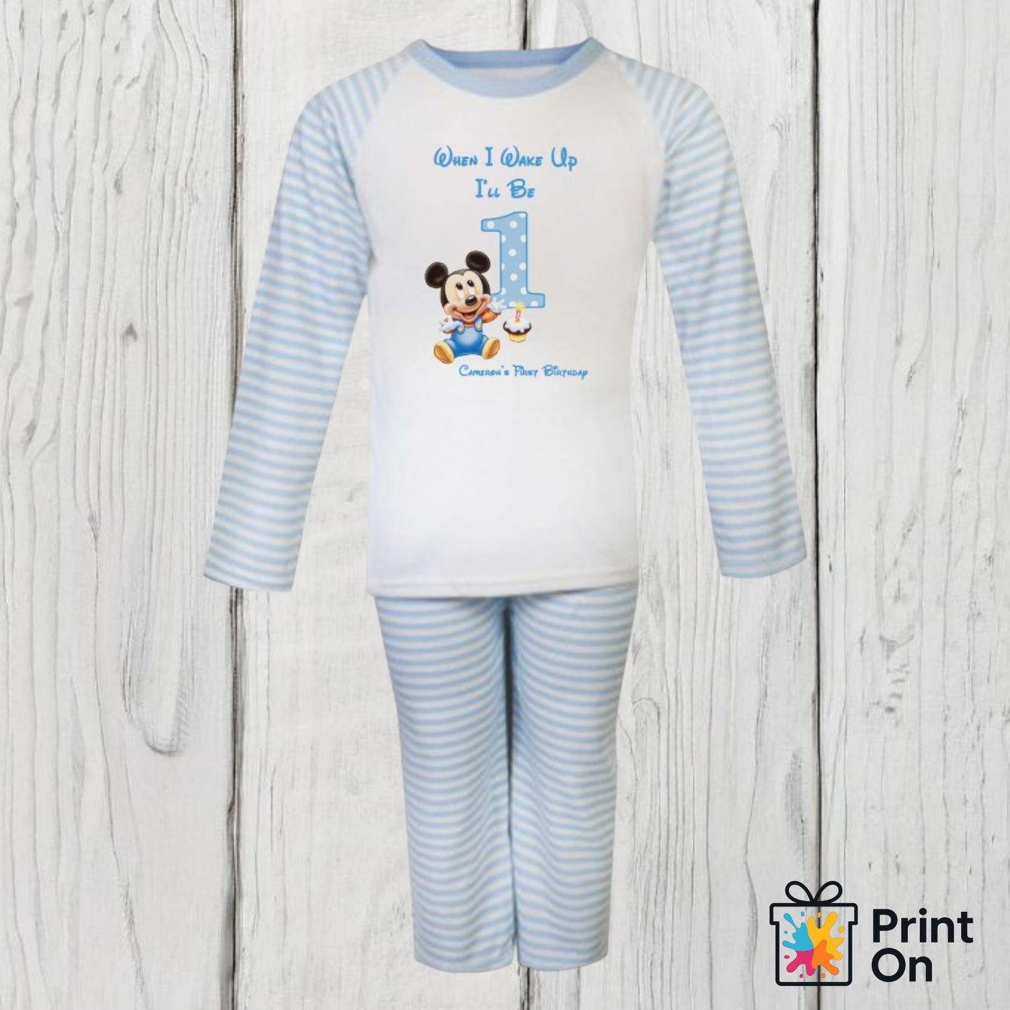 When I Wake Up PJs - Blue Stripe - Disney