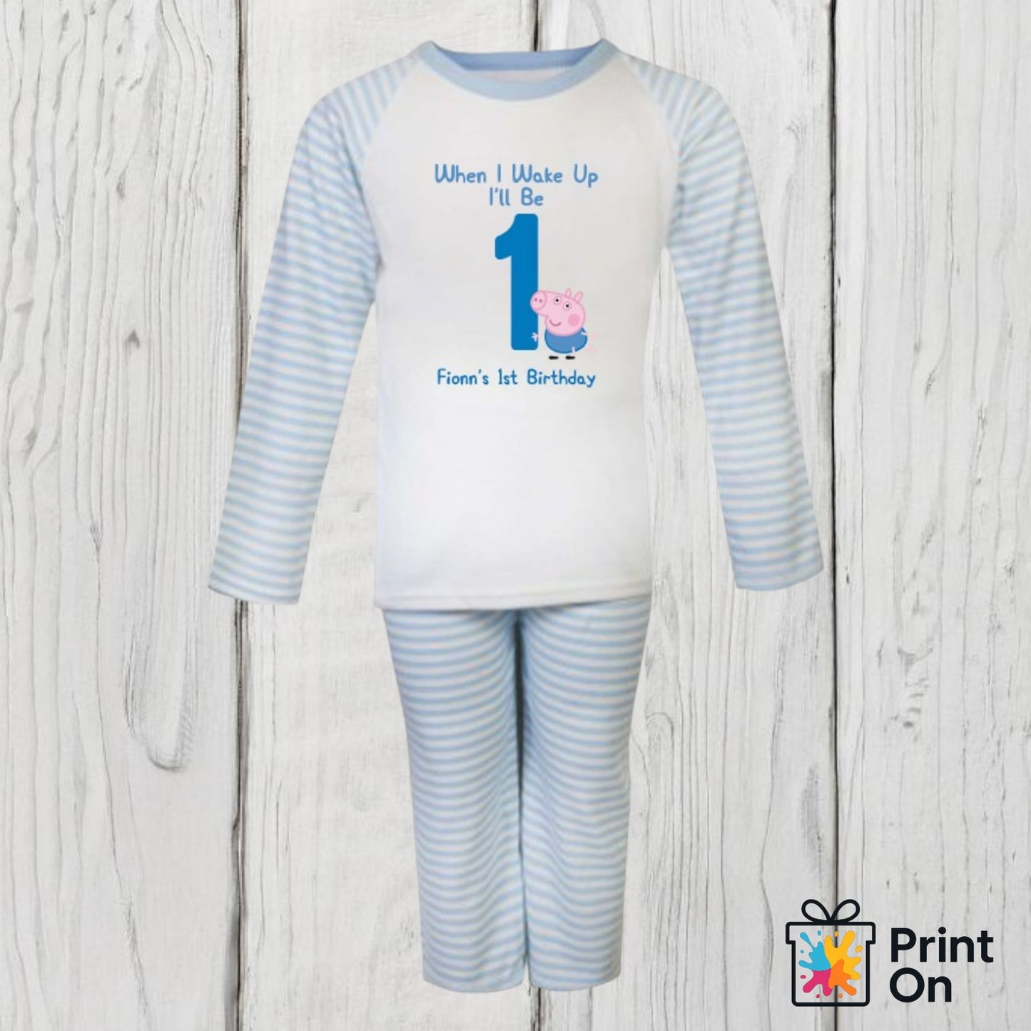 When I Wake Up PJs - Blue Stripe - George Pig