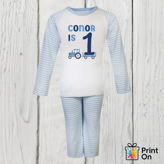 When I Wake Up PJs - Blue Stripe - Tractor