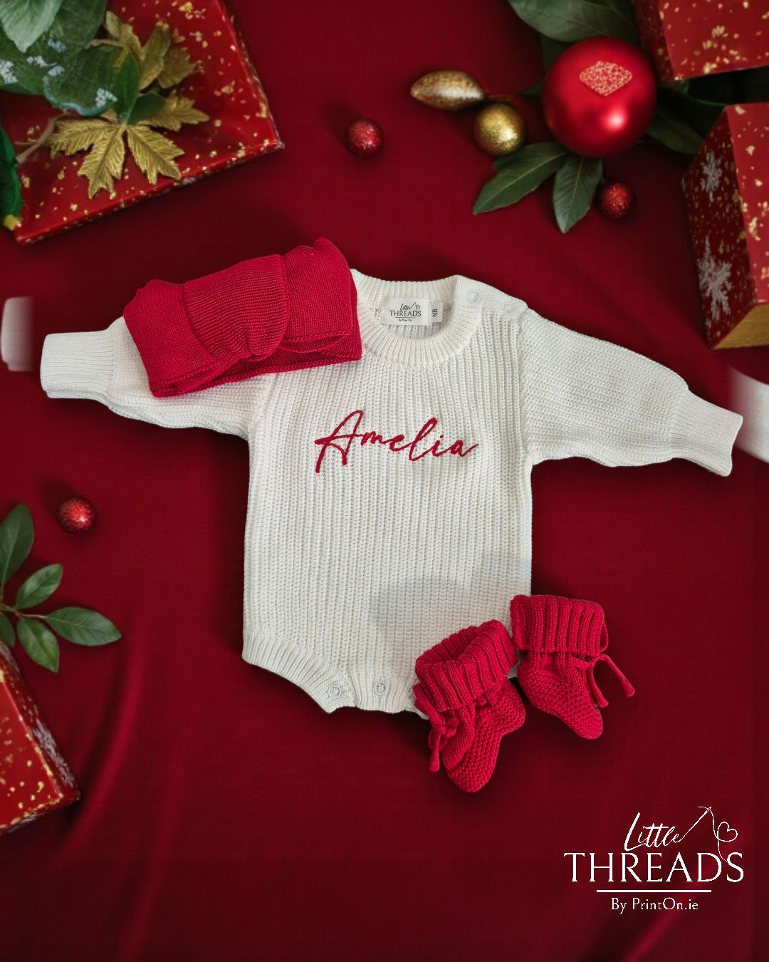 Buttons, Booties & Bow Set - Festive Red Edition