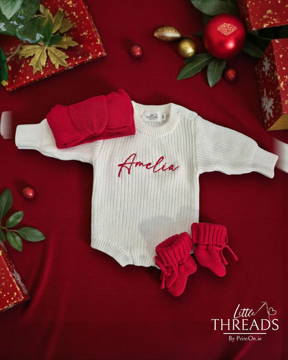 Buttons, Booties & Bow Set - Festive Red Edition