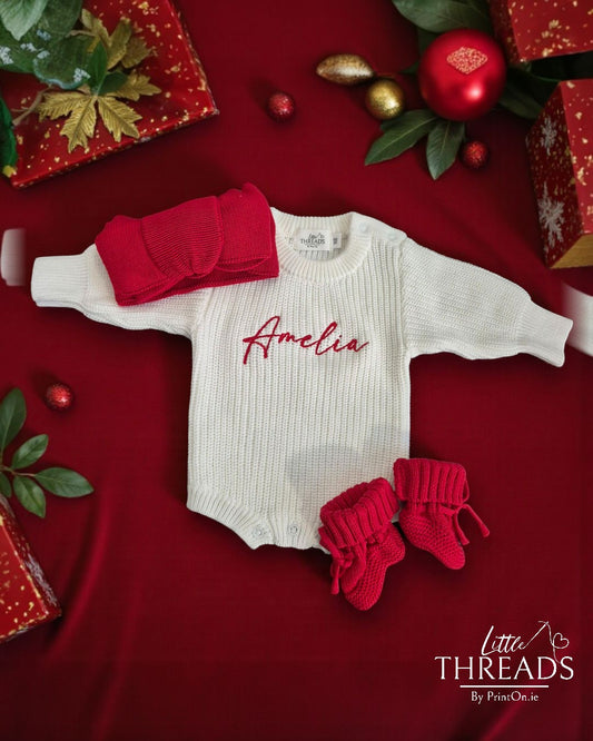 Buttons, Booties & Bow Set - Festive Red Edition