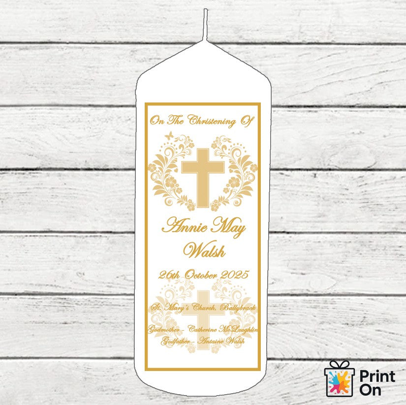 Christening Candle - Feathered Cross