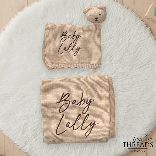 Knitted Blankie & Lovey Set - Beautiful Biscuit