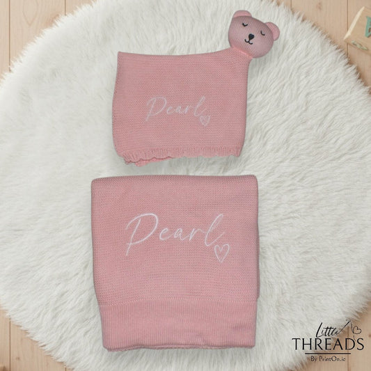 Knitted Blankie & Lovey Set - Pretty Pink