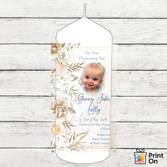 Christening Candle - Earthy Leaf