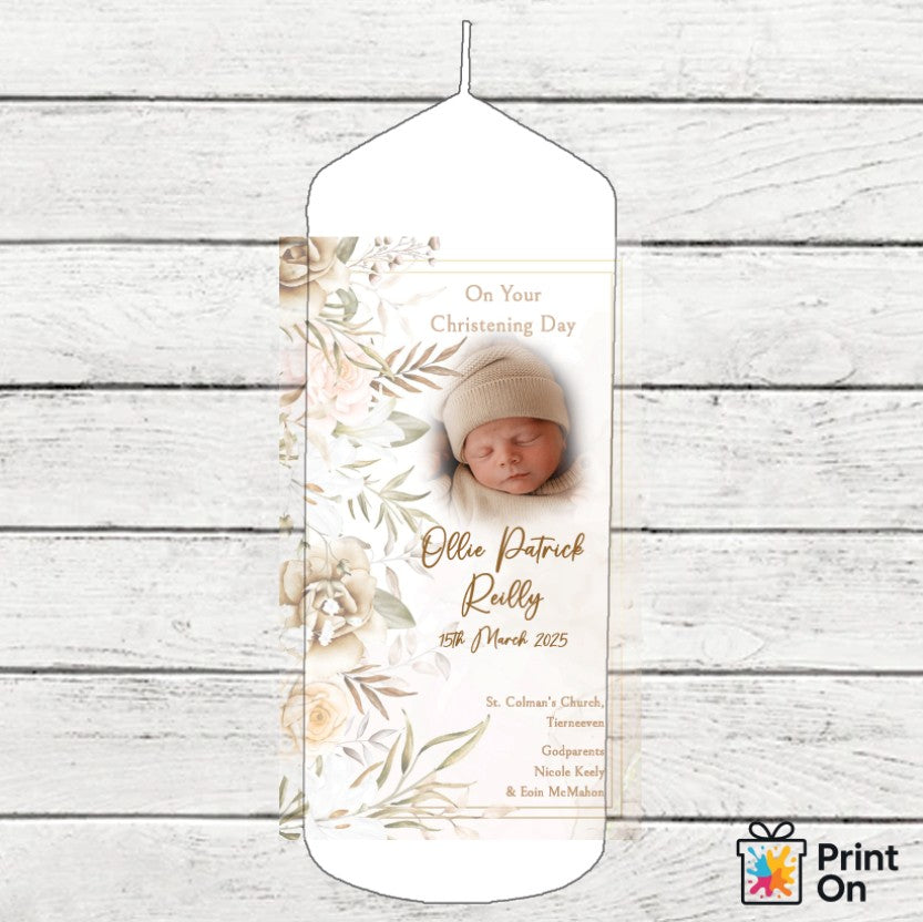 Christening Candle - Earthy Leaf