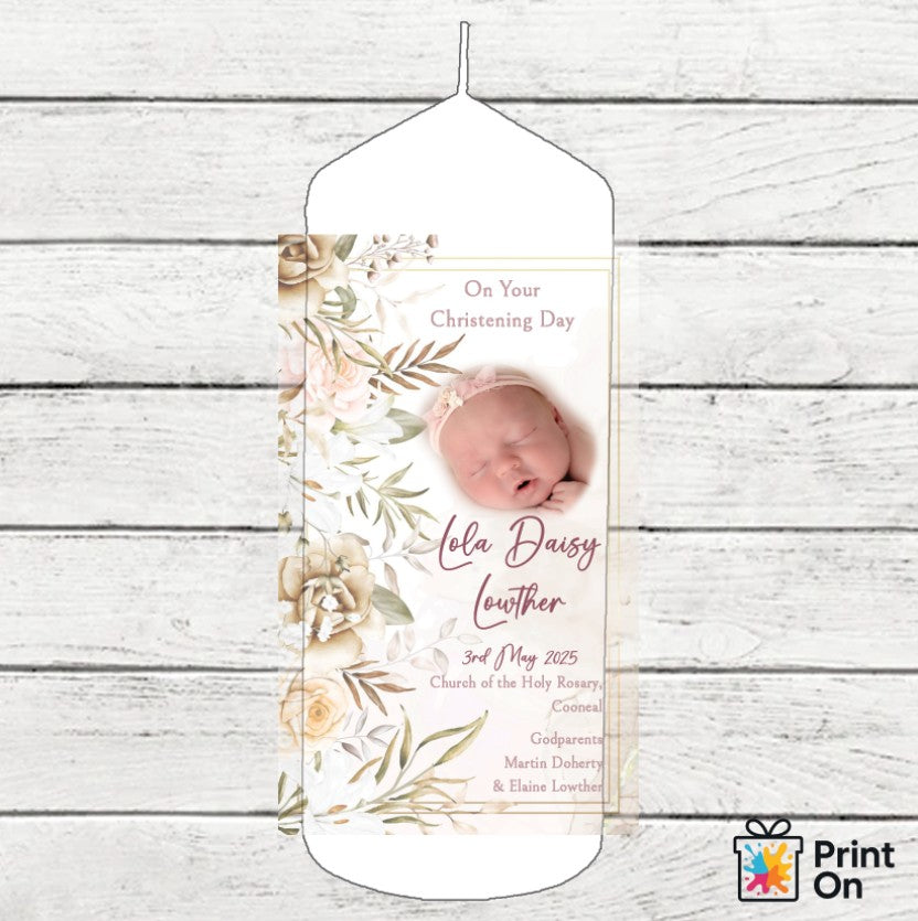 Christening Candle - Earthy Leaf