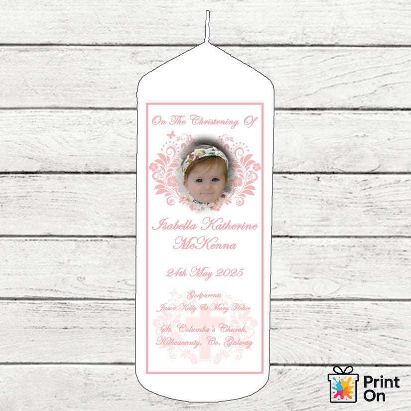 Christening Candle - Feathered Cross