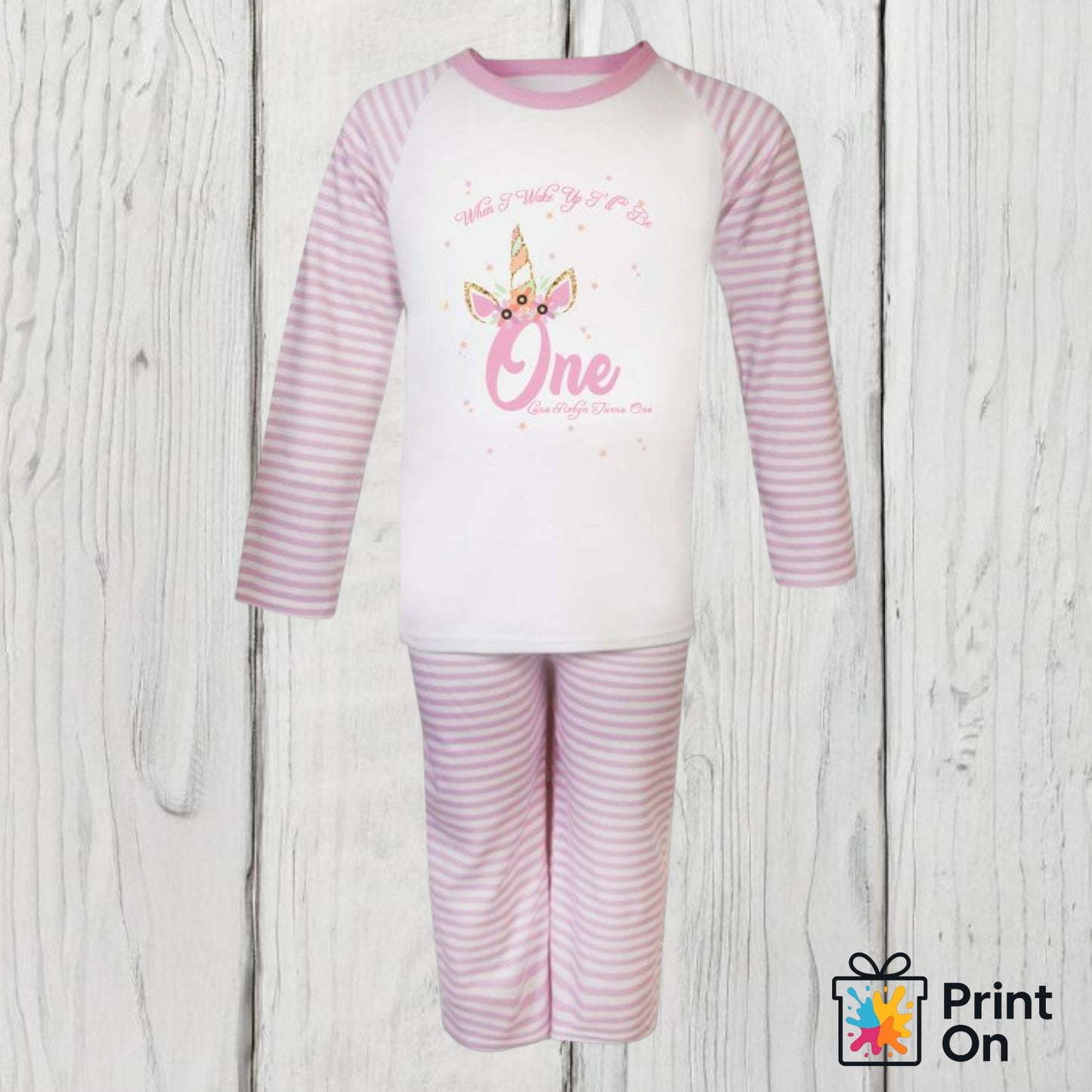 When I Wake Up PJs - Pink Stripe - Unicorn