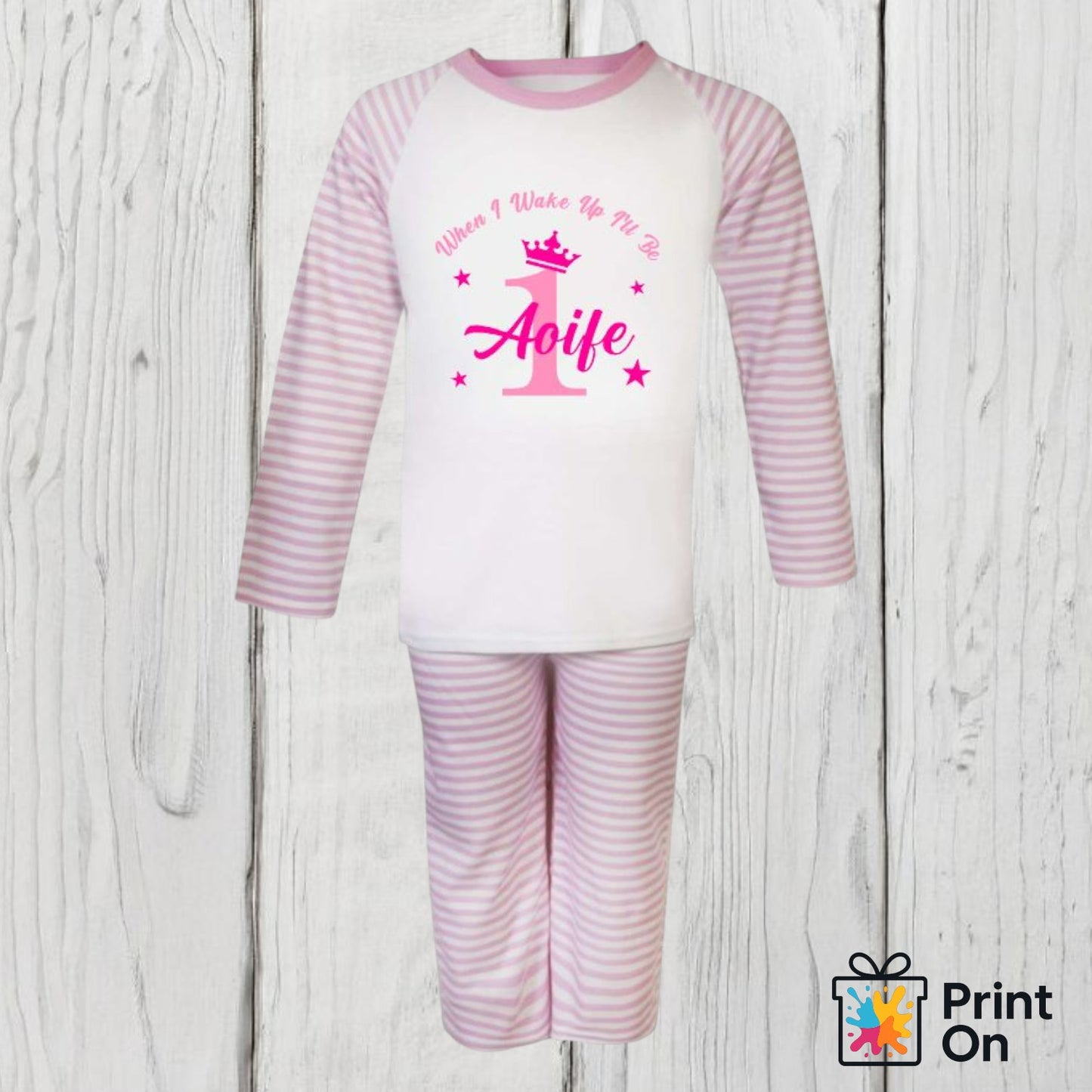 When I Wake Up PJs - Pink Stripe - Crown & Stars