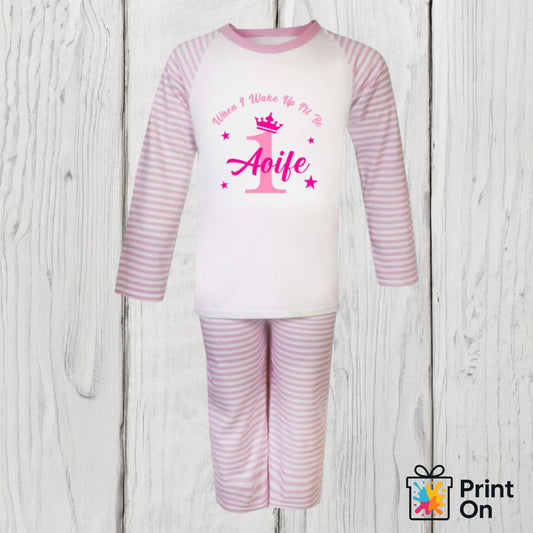 When I Wake Up PJs - Pink Stripe - Crown & Stars
