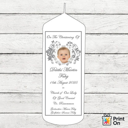 Christening Candle - Feathered Cross