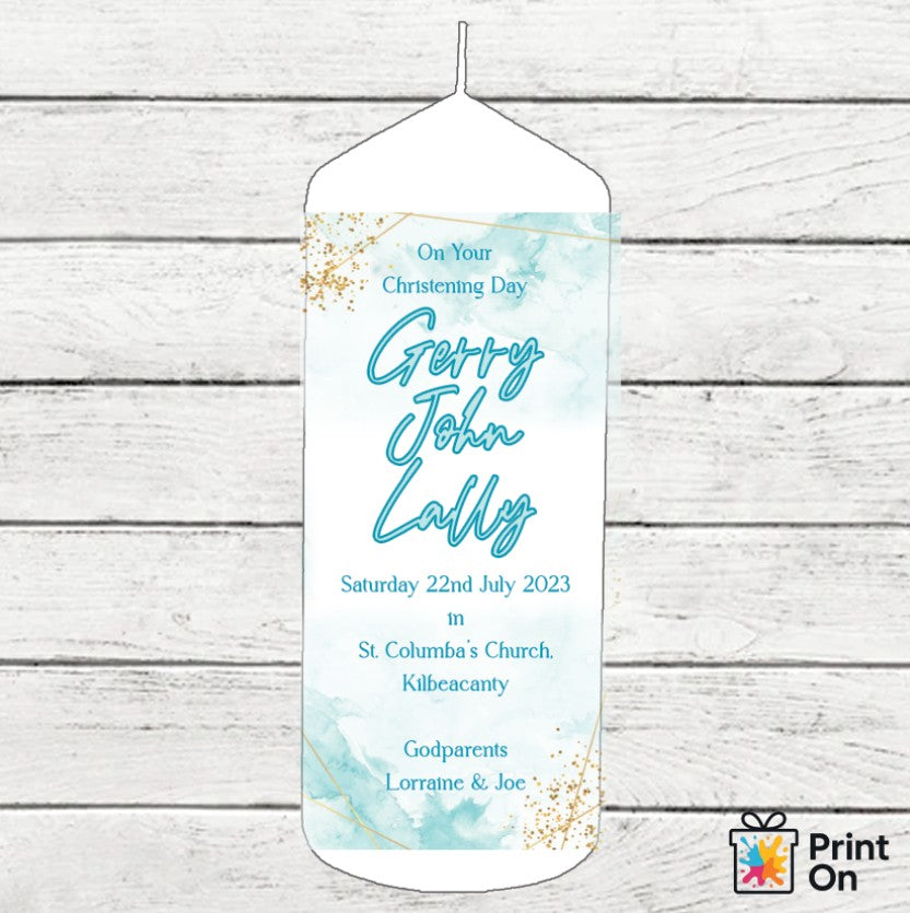 Christening Candle - Teal & Gold Dust