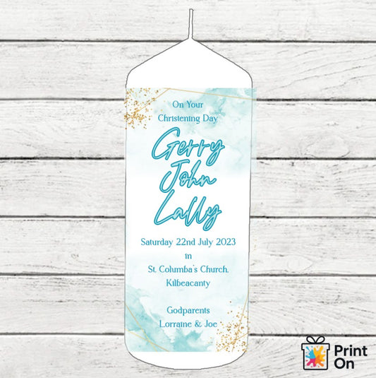 Christening Candle - Teal & Gold Dust