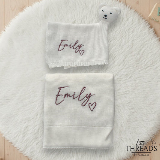 Knitted Blankie & Lovey Set - Classic White