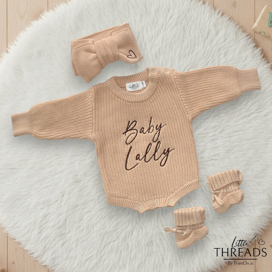 Buttons, Booties & Bow Set - Biscuit
