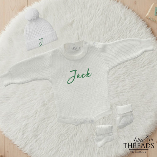 Buttons, Booties & Beanie Set - Classic White