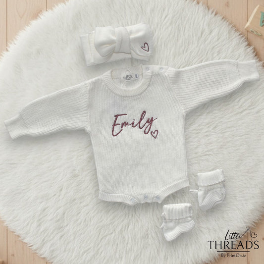 Buttons, Booties & Bow Set - Classic White