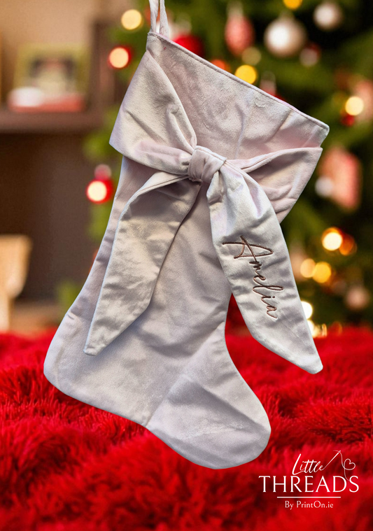 Velvet Bow Stocking - Dusky Pink