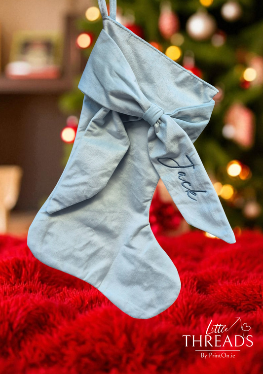 Velvet Bow Stocking - Dusky Blue