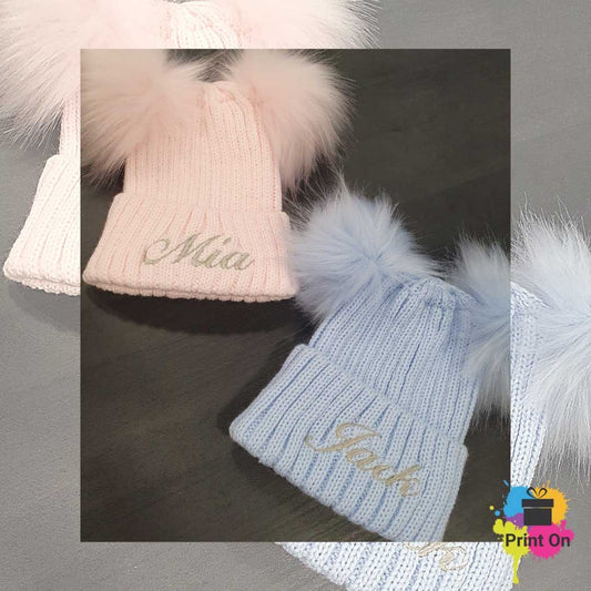 Fluffy Double PomPom Beanie Hat